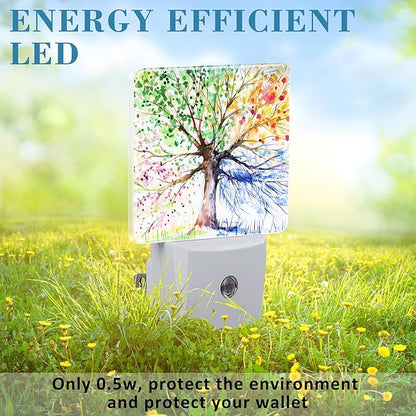 Night Light Plug into Wall Hand Painted Four Season Tree Night Light with Dusk to Dawn Sensor for Kid Girls Boys Women Men Room Decor, Hallway, Kitchen, Bathroom, Nursery, Stairs