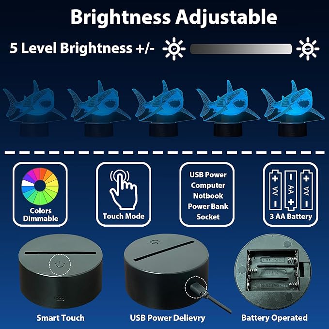 Shark Light, 3D Illusion Shark Night Light with 16 Colors Timer Remote, Kids Room Decor Shark Lamp, Shark Decorations & Gifts for Boys Girls Teenagers Adults