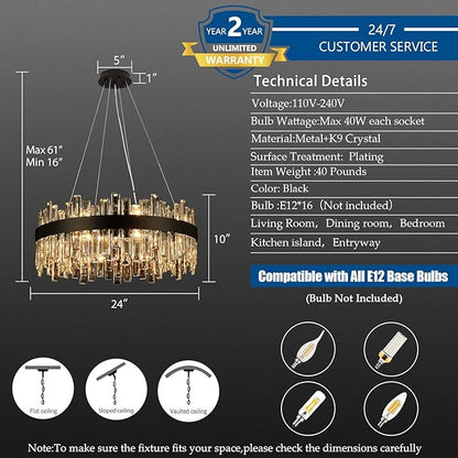 Crystal Chandeliers for Dining Room Lights Fixtures, 16 Lights Luxury Gold Modern Chandeliers for Bedroom, 2-Tier Round Crystal Lighting Fixtures for Living Room Entryway Kitchen Island D24 Inch
