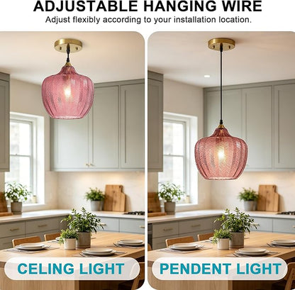 Modern Gold Pendant Light, Purple Glass Farmhouse Kitchen Island Pendant Light Fixture Adjustable Vintage Hanging Ceiling Light for Dining Room Corridor 9.45 inch 1 Pack, UL Certification