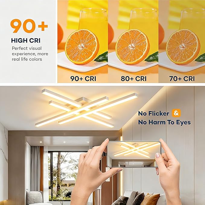 Modern 24in LED Ceiling Light, Minimalist Linear Geometric Flush Mount, 3000K Warm White Ceiling Lamp for Living Room Bedroom Kitchen Dining Room Office