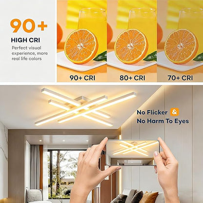 Modern 24in LED Ceiling Light, Minimalist Linear Geometric Flush Mount, 3000K Warm White Ceiling Lamp for Living Room Bedroom Kitchen Dining Room Office