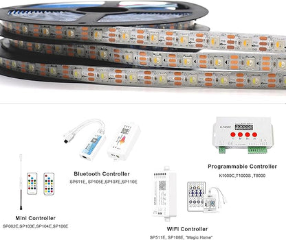 DC5V SK6812 (Similar WS2812B) RGBW RGB+Cold White led Strip Light 60leds/Pixels/m Individually Addressable 4 Color in 1 LED (16.4ft(5m) 300leds IP65) (No Adapter or Controller)