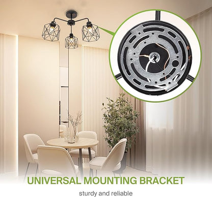 ASD Black Chandelier Semi Flush Mount Ceiling Light Fixture- 3xE26 120V ETL Modern Light Fixtures Ceiling Mount, Semi Flush Mount Chandelier for Entryway, Bedroom, Foyer Lighting Fixtures