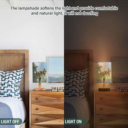 Table Lamp Dinosaur in Jungle Forest Nightstand Lamp with Wood Base Fabric Lamp Shade Bedside Desk Lamp for Living Room Bedroom Kids Room Office