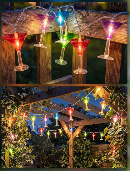 LED Cocktail Glass String Lights, 8.5Ft Tropical Beach Themed Margarita Drink String Lights Plug in with 10 Multicolor Cup, Summer Hawaiian Lights for Camping Tent Holiday Party Garden Outdoor Decor