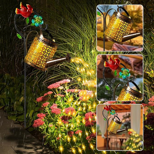 Mothers Day Gifts Solar Lights Outdoor, Watering Can with Cascading Lights, Watering Can with Hook Solar Lantern, Gardening Decor for Yard Patio, Gardening Gifts for Mom Grandma Women (2 Pack)