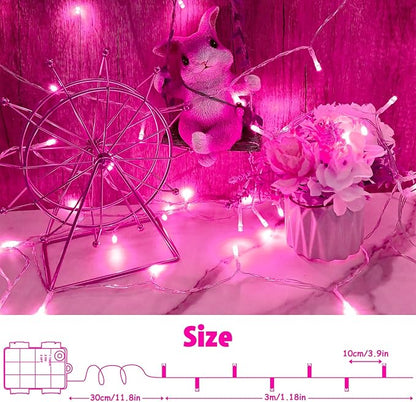 cshare String Lights Outdoor Waterproof 9.8ft 30 LED, Pink Fairy Lights Battery Operated with Timer Clear Wire for Indoor & Outdoor Christmas Valentine's Day Decorations Garland Party Garden