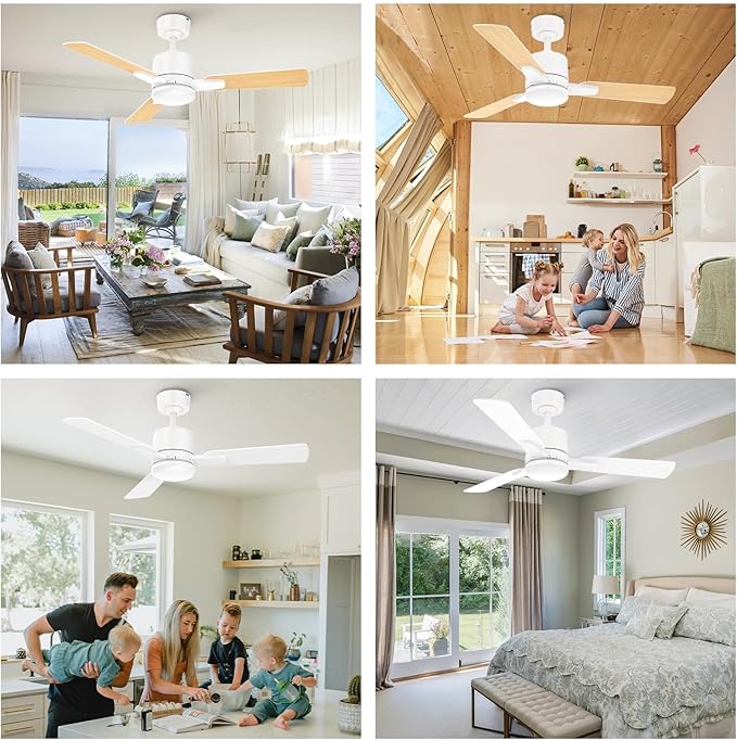 42 Inch Ceiling Fans with Lights and Remote Control, Low Profile Ceiling Fan with Light,10 Min Quick Installation,Reversible,3CCT Dimmable,Noiseless, white Small Ceiling Fan for Bedroom Indoor/Outdoor