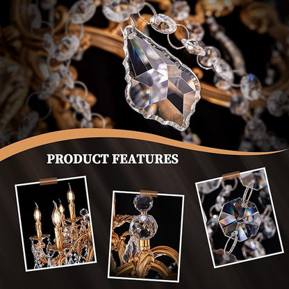 Wellmet Crystal Chandeliers Vintage Antique Bronze Chandelier 12 Lights Candle Pendant Ceiling Light Fixture for Dining Room Living Room Kitchen Bedroom Hallway Entryway Dia 35.9"
