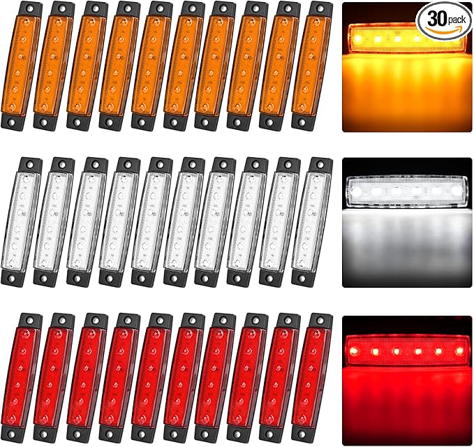 Nilight Side Marker Light 30PCS 3.8 Inch Amber Red White 6 LED Indicator Clearance Marine Boat Navigation Lights for Yacht Kayak Sailboat Trailer Bus RV