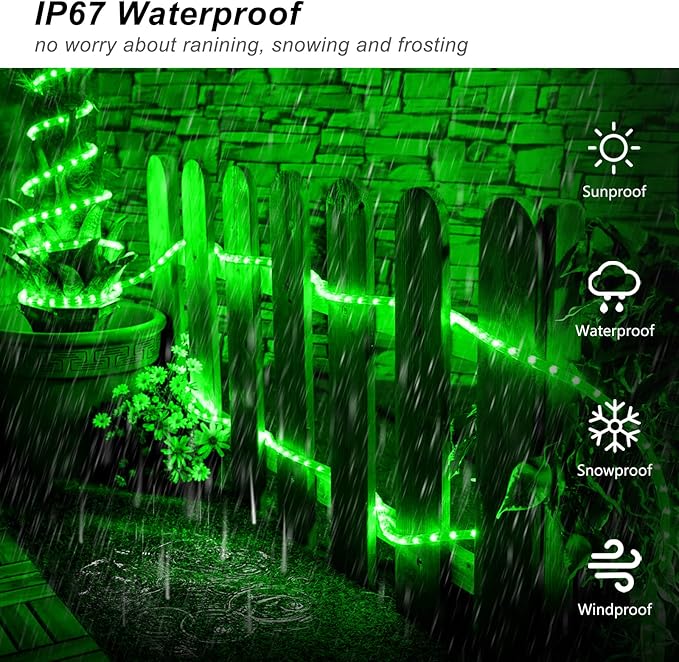 JMEXSUSS 2 Pack Green Lights Battery Operated String Lights Outdoor Waterproof, Total 200LED 66ft Battery Powered Rope Lights with Remote, Green Lights for St Patricks Day Decorations