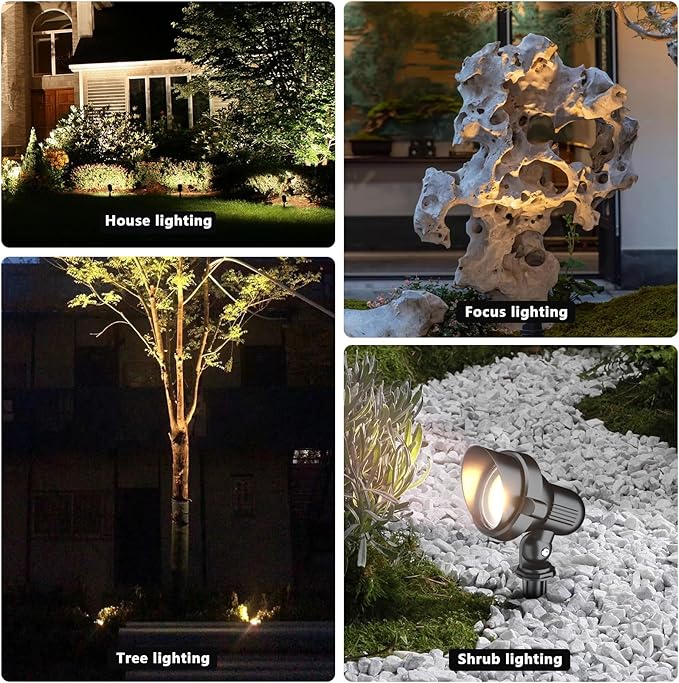 LED Landscape spotlights Yard: 10W MR16 Low Voltage Landscape Lights 12-24V 3000K Warm White - Outdoor Garden Driveway wall Lighting for Contractors - 12 Pack
