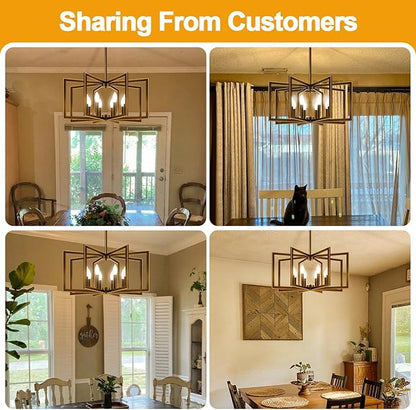 28" Modern Oil-Rubbed Bronze No Assembly Required Chandelier for Dining Room, Bronze Dining Room Light Fixture Over Table, Industrial Metal Hanging Pendant Light for Kitchen Island, Entryway, Foyer