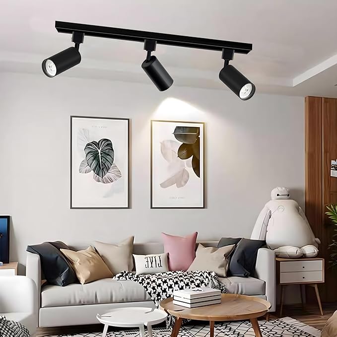 Black GU10 LED Track Lighting Kit, GU10 Track Light Heads with 3.28FT H Track Light Rail 4PCS Ceiling Spotlight Fixture for Home and Shop, No Bulbs