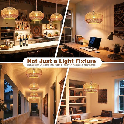 Maliralt Hanging Lamps Rattan Pendant Light Hanging Lights 16.4ft Plug in Cord Pendant Light Fixture Plug Into Wall Outlet Pendant Lighting with On Off Switch for Bedroom Living (Pumpkin Shade)