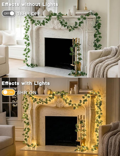 suddus Vines with Fairy Lights Battery & USB Powered Operated, 33ft 100 LED Monstera Leaves String Lights with Remote, Artificial Plants for Indoor, Bedroom, Wall, Party Tropical Decor(Warm White)