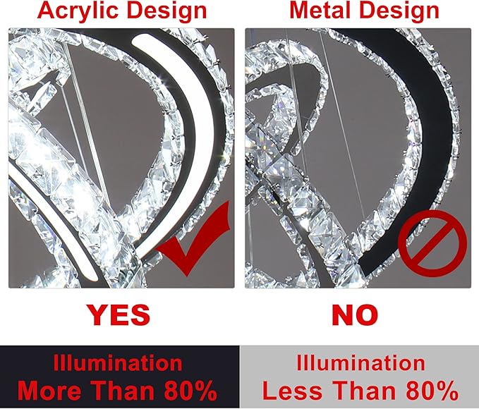 LED Chandeliers Modern Ceiling Light Fixture 3 Rings Adjustable Crystal Pendant Light Fixture Ceiling Hanging for Living Room Dining Room Bedrooms Hall 250mm Base 209 Crystals (Cool White)
