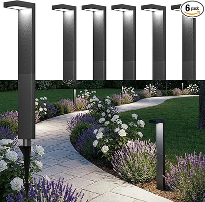 Low Voltage Landscape Lights, 6 Pack Outdoor LED Pathway Light, Wired Path Lighting for Walkway, Garden, IP65 Waterproof, 150LM, 4000K, Modern Cast-Aluminum, Black