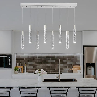 8 Light Pendant Lights Kitchen Island, Modern Chrome Crystal Pendants with Dimmable 3000K-6000K LED Ceiling Hanging Light Fixture for Dining Room Bedroom, Adjustable Height 78"