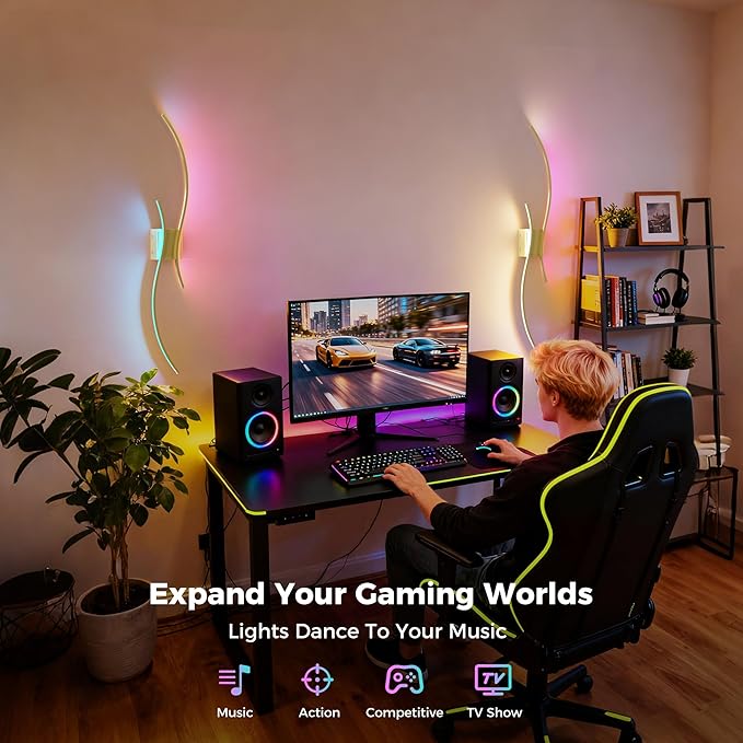 DORESshop Battery Operated Wall Sconces Set of 2, Battery Wall Sconce 8000mAh, Gold Rechargeable Sconces 3CCT + RGB, 39 Inch Modern Wireless Wall Lights, Sconce Wall Decor for Bedroom, Living Room