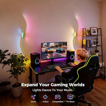DORESshop Battery Operated Wall Sconces Set of 2, Battery Wall Sconce 8000mAh, Gold Rechargeable Sconces 3CCT + RGB, 39 Inch Modern Wireless Wall Lights, Sconce Wall Decor for Bedroom, Living Room