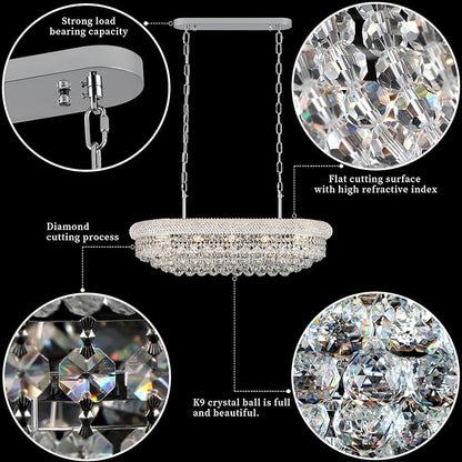 Crystal Chandeliers for Dining Room Light Fixtures Over Table, Modern Crystal Chandeliers for Kitchen lsland, 9 Lights Empire Style Chrome Luxury Lighting Fixtures for Living Room Bar L31 Inch