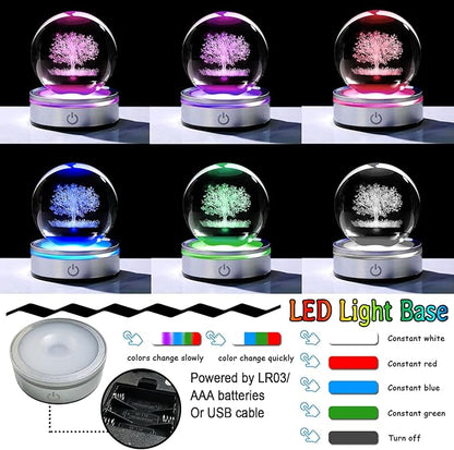 Arikyrist Crystal 3D Tree of Life 3.15in Ball Figurine Gifts for Her, Glass Plant Art Sphere for Room with LED Light Base for Men, Collectible Keepsake for Tree Lovers Home Decor Paperweight