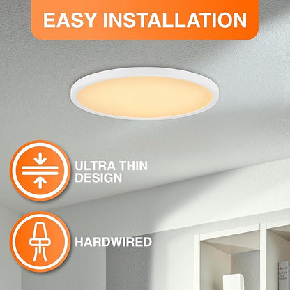 Sylvania 7" Dual Selectable Slim Ceiling Light Fixture, 8W/10W/12W, 800/950/1150 LMS, 5 Color Selectable (2700/3000 / 3500/4000 / 5000K), Dimmable, White Finish - 1 Pack (67279)
