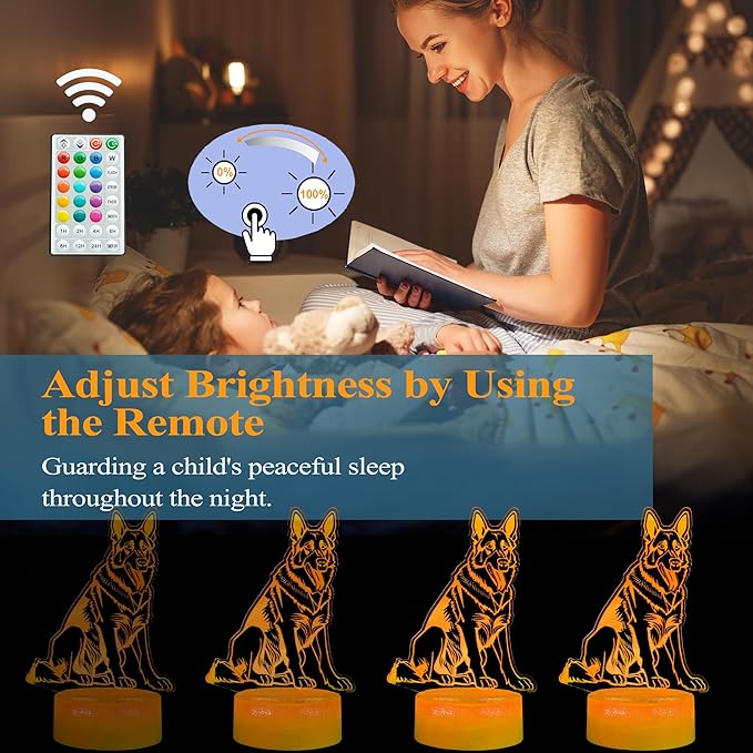 German Shepherd Dog Night Light, 16 Colors Changing, Remote Control with Timer, RGB Flashing Mode and Dimmable, Dog Lamp for Christmas Birthday Decor