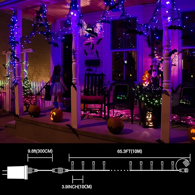 LAMPHOME 33ft 100LED Purple String Lights, Waterproof Plug in 16 Modes Twinkle Christmas Lights, Indoor Outdoor Halloween Decor for Bedroom Yard Garden, Purple Christmas Tree Carnival Party Supplies