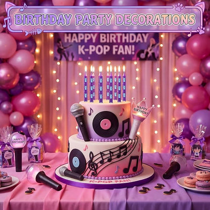 Conelist 12 Pcs Kpop Cat Themed Birthday Candles Purple Blue Birthday Decorations Cartoon Movie Cake Toppers for Kpop Themed Party Supplies