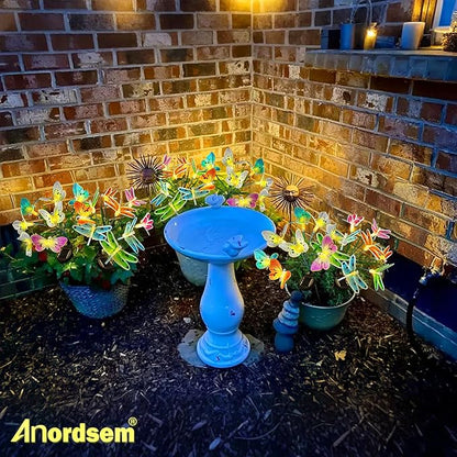Anordsem Solar Garden Lights Outdoor: 8 Removable Fiber Optic Fabric Butterflies 4 Pack - Waterproof Fun Animal Decoration for Yard Patio - Gardening Gifts for Garden Lovers