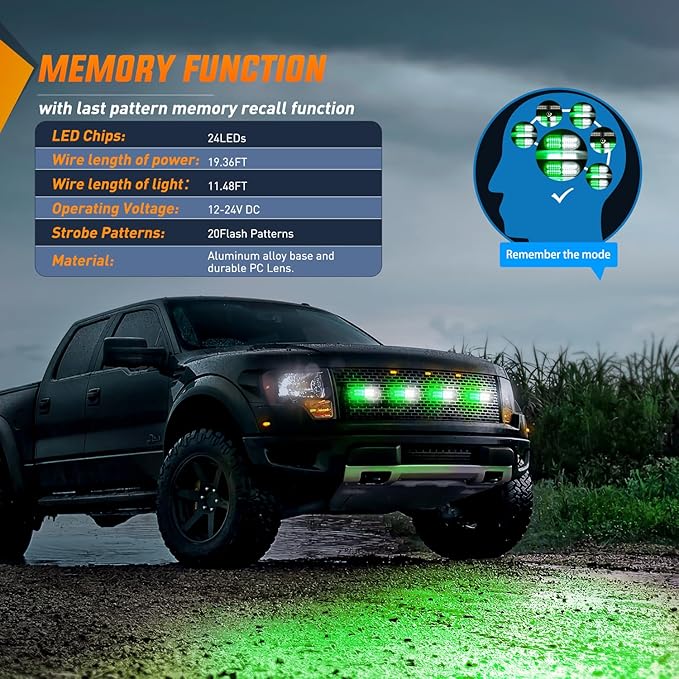Nilight 4PCS LED Strobe lights 12V 24V Sync Feature Green White 24LED Emergency Hazard Warning Lights with Controller Hard Wire or Cigarette Lighter Plug for Car Truck RVs Campers