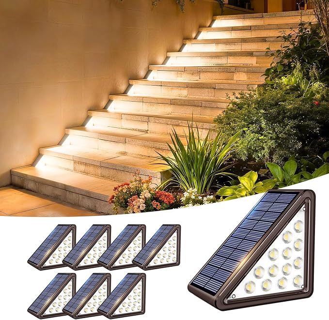 Solar Step Lights Outdoor Waterproof IP65,Warm White Brown Solar Stair Lights, Outdoor Light Decor for Stair, Deck, Step, Porch and Outside Patio, 8 Pack