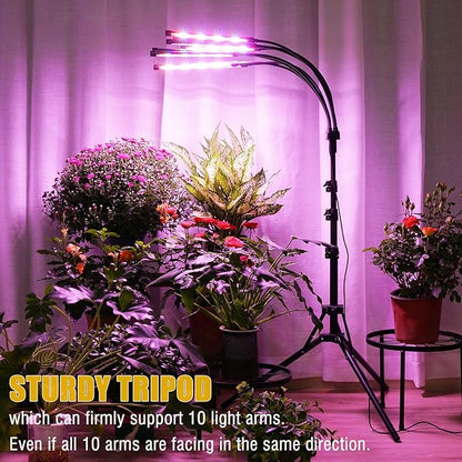 Grow Lights for Indoor Plants [ 10 in1 ] 500 LEDs, Full Spectrum Grow Light for Indoor Growing with Tripod Stand, Auto On/Off Timing 4/8/12H, Plant Grow Lights Indoor.
