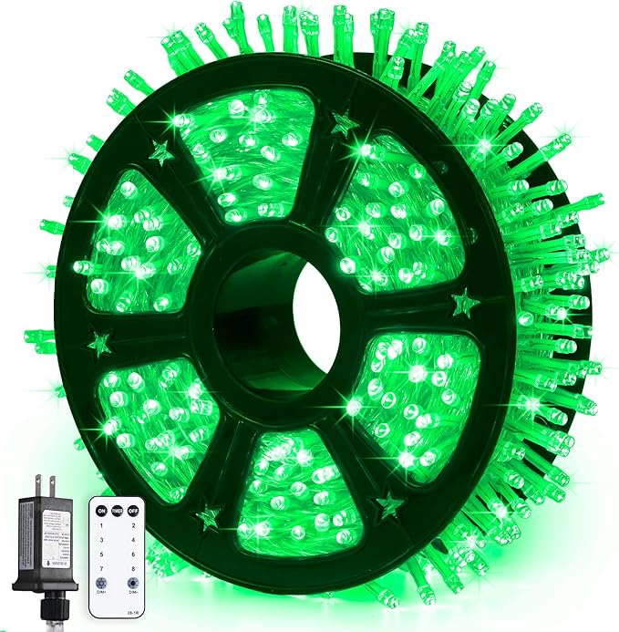 JMEXSUSS 600 LED Green Lights Indoor Outdoor Waterproof, Clear Wire Plug in 168 FT Green Christmas String Lights for Yard Tree Room Garden Halloween Party Xmas Decor, 8 Mode, Remote