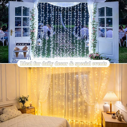 JMEXSUSS RGB Curtain Lights, 300 LED 9.8×9.8FT, Color Changing String Lights with APP & Remote Control, 16 Million Colors, IP44 Waterproof, Holiday Lights for Bedroom Party Wedding 4th of July Decor