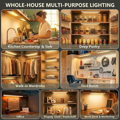 24 Inch Under Cabinet Lights Plug in 2 Pack, Hand Wave Activated, Linkable Under Cabinet Lighting with 5 CCT - 2700K-6000K & Stepless Dimmable, Under Counter Light for Kitchen, 600 Lumens, 10W