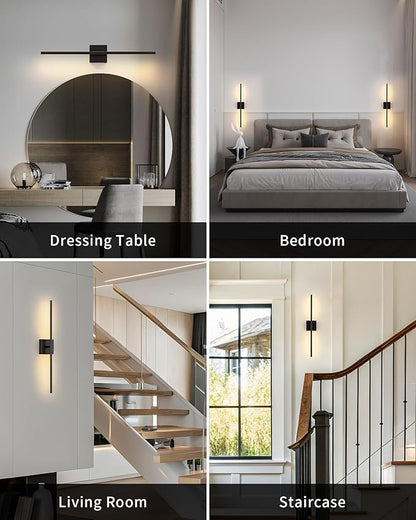 KDG Cordless Wall Sconces Set of 2, Wireless 5200mAh Rechargeable Battery Operated LED Wall Lamps with Remote, 360° Rotate Lightings for Wall Painting, Bedroom, Hallway, Night Light 31.5 inch (Black)
