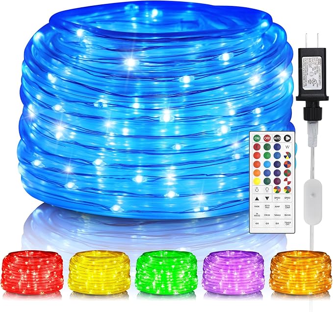Rope Lights for Outside, 66FT 200 LED Color Changing Rope Lights with Plug & Remote 24 Colors RGB Twinkle Light Indoor, String Light Outdoor Waterproof for Christmas (66FT (Not Connectable) 7mm)