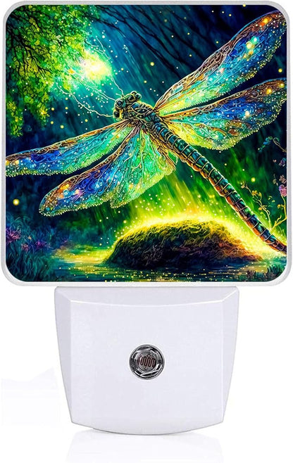 Dragonfly Night Light, Plug-into Wall Green Glitter Nightlight Lamp with Dusk to Dawn Sensor, Led Lamp 0.5W Energy Efficient for Boys Girls Adults Home Decor