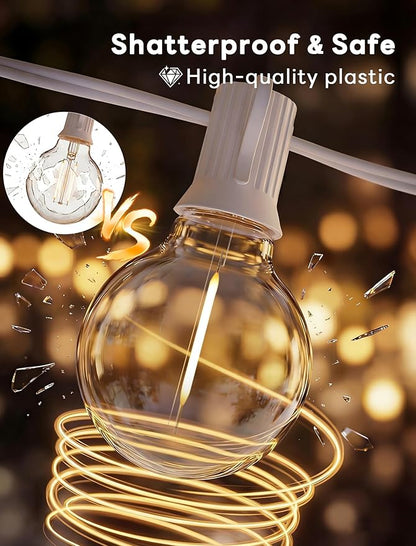 Abeja LED Outdoor String Lights, 50FT G40 Patio String Lights with 52 Dimmable Shatterproof Bulbs, Waterproof Backyard Outdoor Hanging Lights for Backyard, Bistro, Porch, Deck Decor