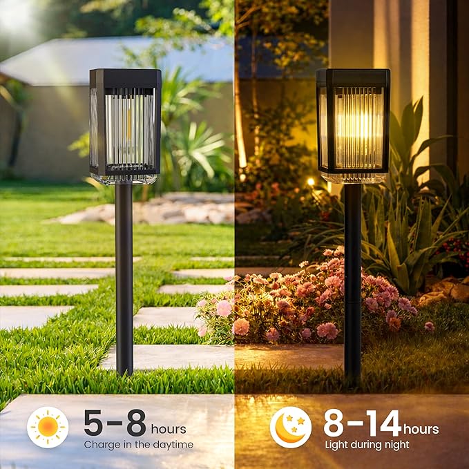 Solar Pathway Lights, 4 Pack Solar Powered Garden Lights Waterproof IP65, 10-40 LM Auto On/Off Outdoor Light for Lawn Patio Walkway Driveway Decor Landscape Lighting (Warm White)