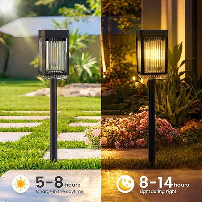 Solar Pathway Lights, 4 Pack Solar Powered Garden Lights Waterproof IP65, 10-40 LM Auto On/Off Outdoor Light for Lawn Patio Walkway Driveway Decor Landscape Lighting (Warm White)