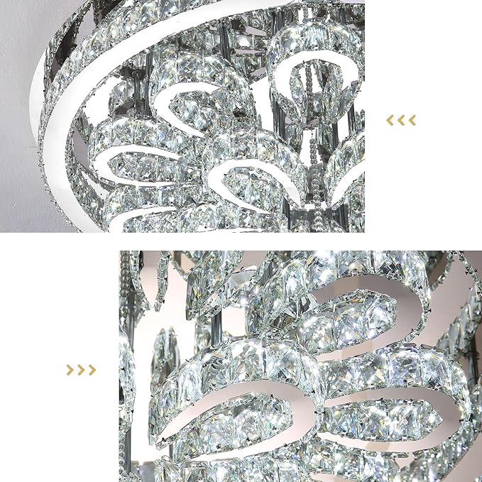 Modern Chandeliers for Living Room Crystal Chandelier Ceiling Light Fixture LED Dimmable with Remote Pendant Lighting Flush Mount Lighting for Dining Room Bedroom Silver