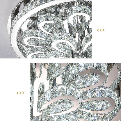 Modern Chandeliers for Living Room Crystal Chandelier Ceiling Light Fixture LED Dimmable with Remote Pendant Lighting Flush Mount Lighting for Dining Room Bedroom Silver