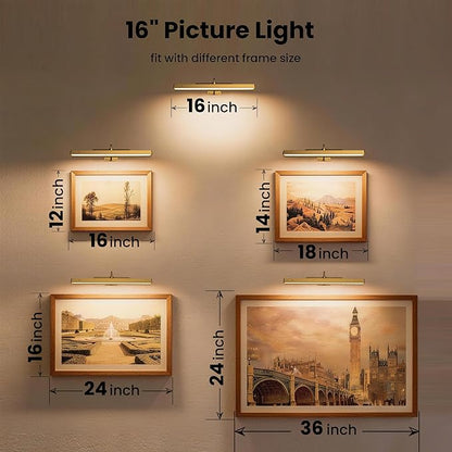 Wireless Picture Light Battery Operated, 1Pack Remote Control Painting Light with Timer, 13Hrs Service Life Art Display Light for Picture Frame Artworking Portrait, Poster, Photo, Mirror_Antique Gold