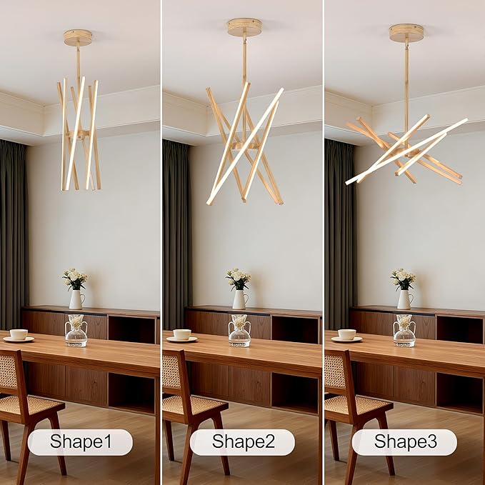 Modern Wood Grain Chandeliers Ceiling LED Pendant Light Embedded Mount Chandeliers,LED 6-Lights Linear Pendant Light for Kitchen Island Dining Room Bedroom Living Room Entryway,L23.62"*0.59"/6