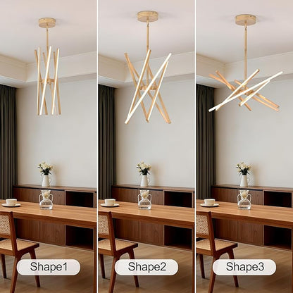 Modern Wood Grain Chandeliers Ceiling LED Pendant Light Embedded Mount Chandeliers,LED 6-Lights Linear Pendant Light for Kitchen Island Dining Room Bedroom Living Room Entryway,L23.62"*0.59"/6